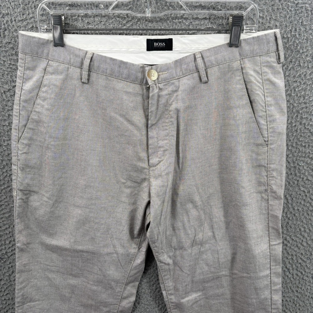 Hugo Boss Rice Pants Mens 34R Gray Stretch Slim Fit Cotton Trousers Micro Check